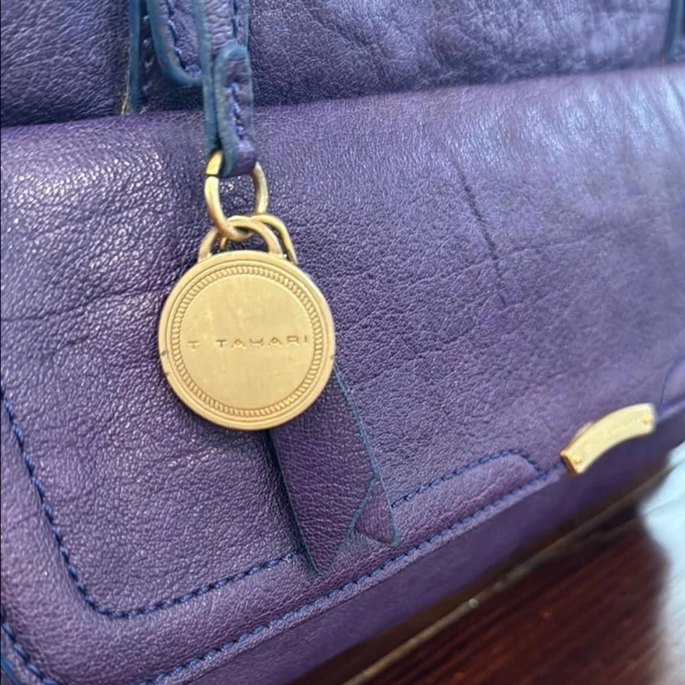 T. Tahari Purple Leather Satchel Handbag Vintage EUC